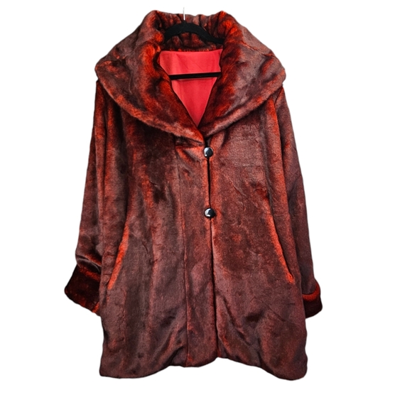 Dennis Basso Women's Reversible Burgundy Faux Fur/Red Parka Coat Size L - Picture 9 of 11